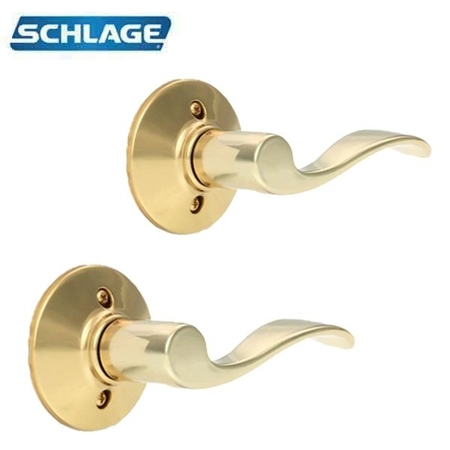 SCHLAGE :Accent Passage Door Lever Set Polished Brass Finish Right Handed SCH-F10-ACC605-RH